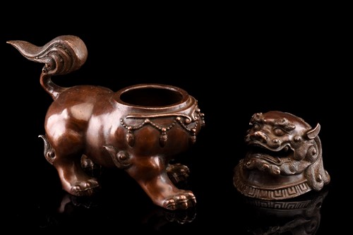 Lot 91 - A Chinese bronze censer in the form of a...