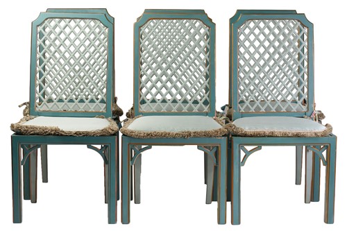 Lot 136 - A set of six Chippendale-style painted and...