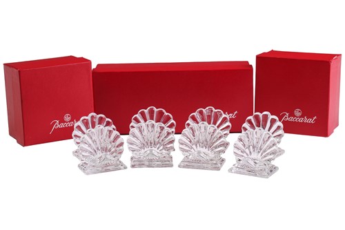Lot 336 - Eight Baccarat crystal glass shell-shape place...