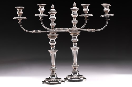 Lot 498 - A pair of large silver plated two branch...