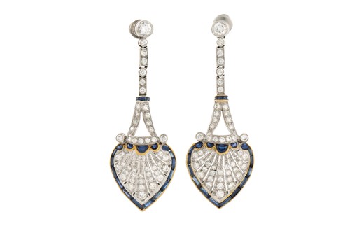 Lot 134 - A pair of Art Deco-style diamond and sapphire...