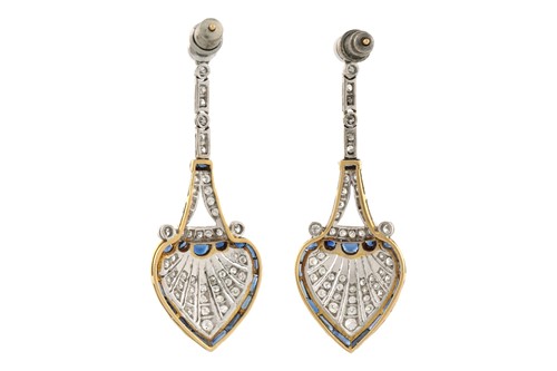 Lot 134 - A pair of Art Deco-style diamond and sapphire...