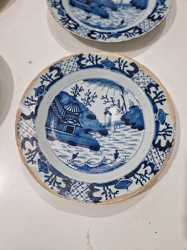 Lot 409 - Five 18th century Dutch Delft plates,...
