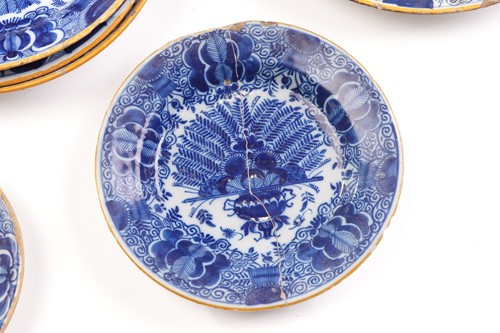 Lot 409 - Five 18th century Dutch Delft plates,...