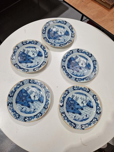 Lot 409 - Five 18th century Dutch Delft plates,...