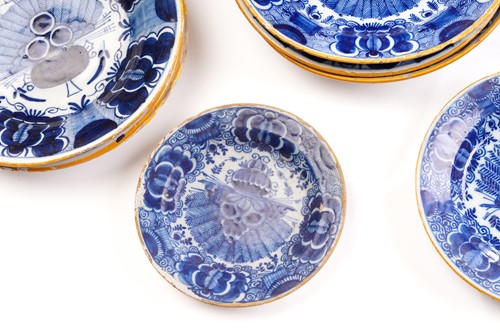 Lot 409 - Five 18th century Dutch Delft plates,...