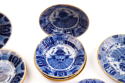Lot 409 - Five 18th century Dutch Delft plates,...