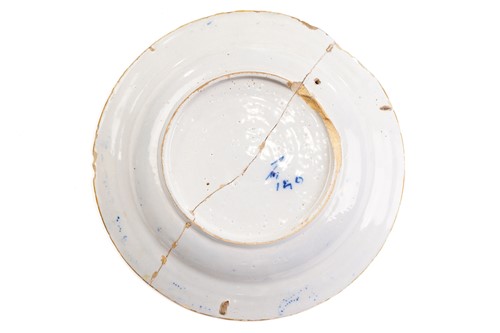 Lot 409 - Five 18th century Dutch Delft plates,...