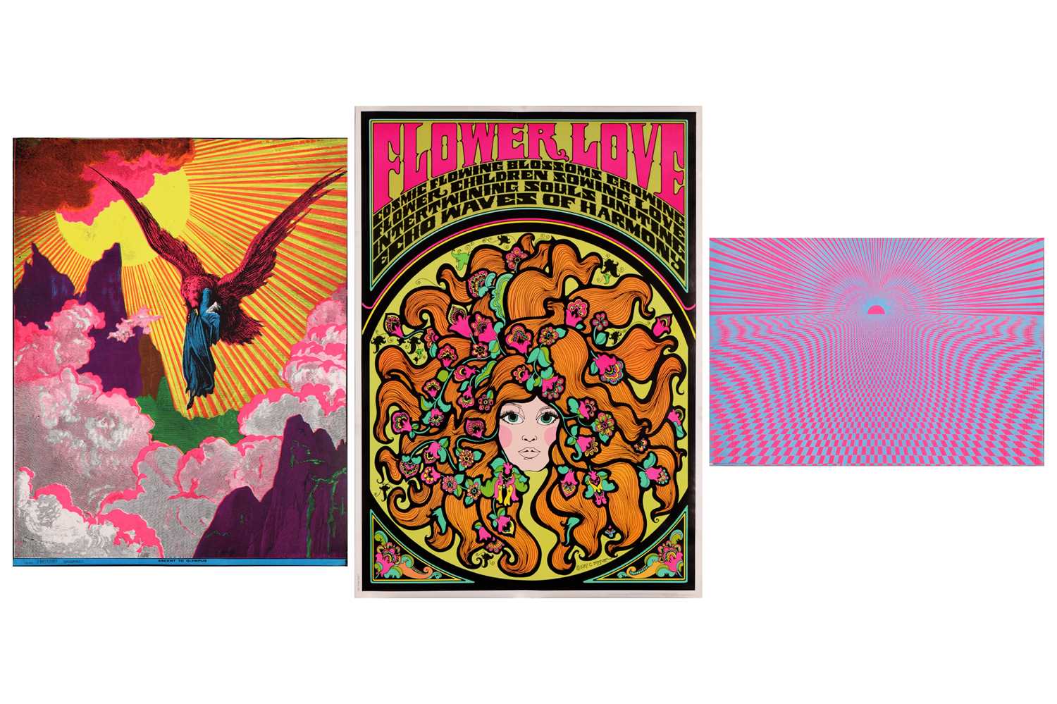 Lot 96 - Three original psychedelic black light posters,...