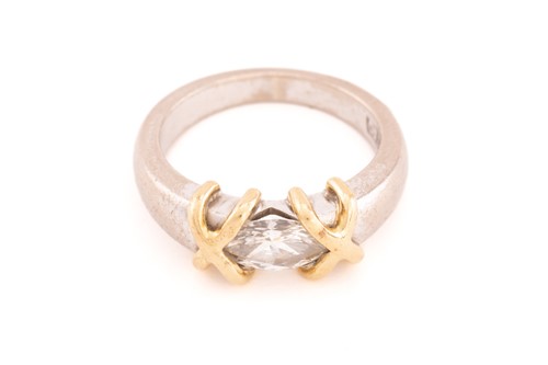 Lot 80 - A sideways mounted marquise diamond ring,...