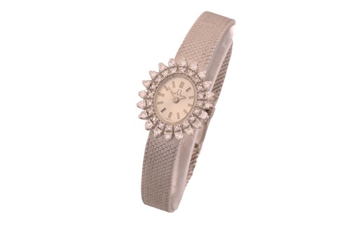 Lot 211 - An Omega ladies 18ct white gold and diamond...