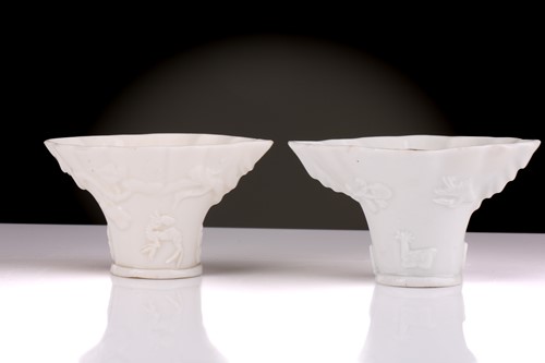 Lot 86 - Two Chinese Dehua blanc de chine libation cups,...