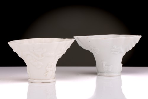 Lot 86 - Two Chinese Dehua blanc de chine libation cups,...
