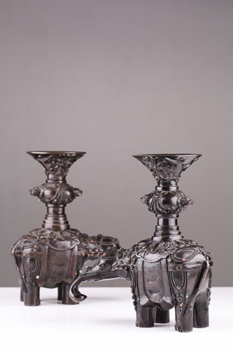 Lot 181 - A pair of Chinese bronze caparisoned elephants,...
