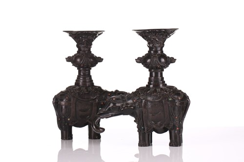 Lot 181 - A pair of Chinese bronze caparisoned elephants,...