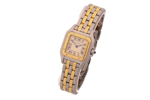 Lot 210 - A Cartier Panthere steel and gold ladies...