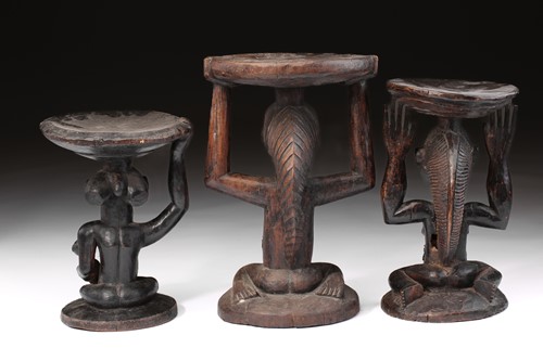 Lot 4 - Two Tabwa caryatid stools, Democratic Republic...