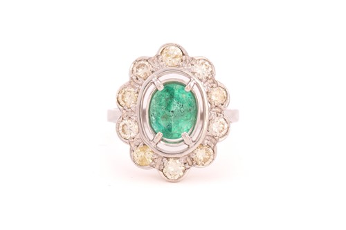 Lot 63 - A synthetic emerald and diamond entourage ring,...