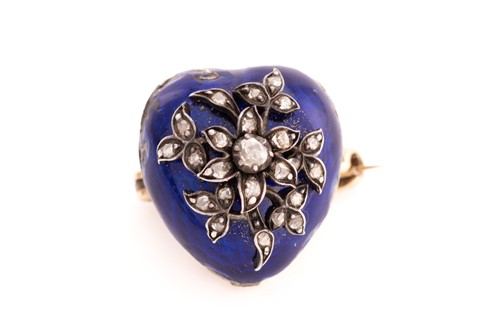 Lot 137 - A Victorian enamel and diamond heart brooch,...