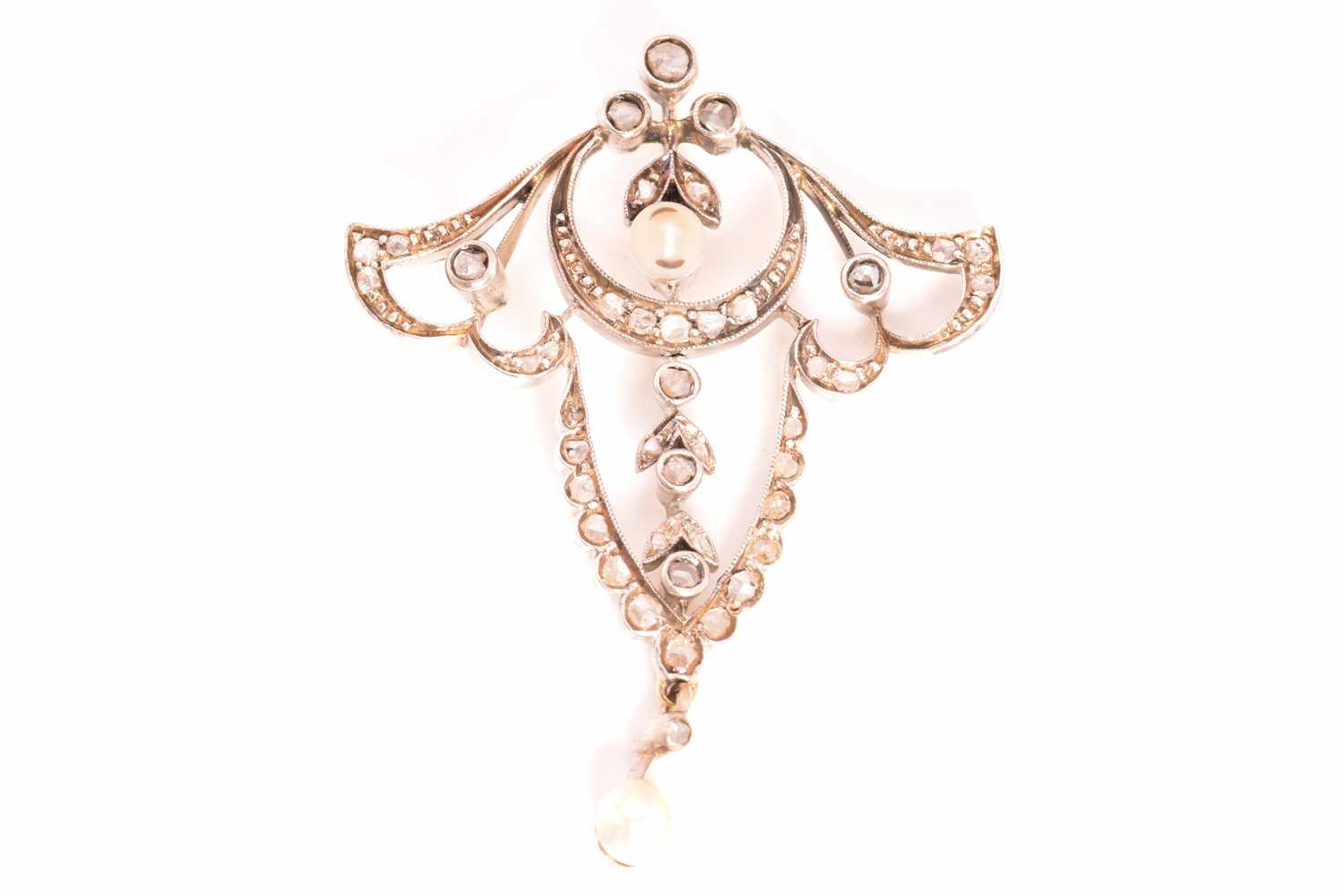 Lot 105 - A pearl and diamond lavalier pendant, composes...