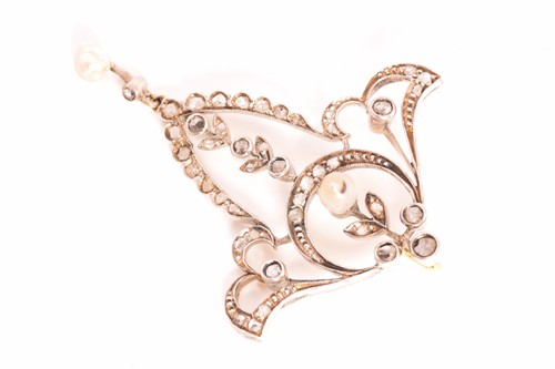 Lot 105 - A pearl and diamond lavalier pendant, composes...