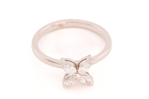 Lot 127 - A four-stone diamond petal ring, consisting of...