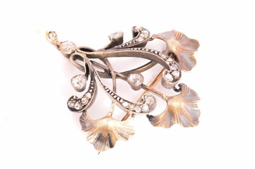 Lot 9 - An Art Nouveau diamond and pearl brooch, with...