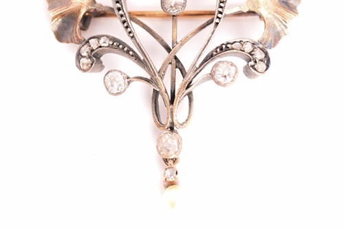 Lot 9 - An Art Nouveau diamond and pearl brooch, with...