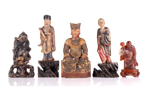 Lot 113 - A Chinese carved wood and lacquered seated...