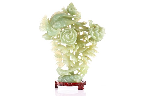Lot 182 - A Chinese apple green jade censor, 20th...