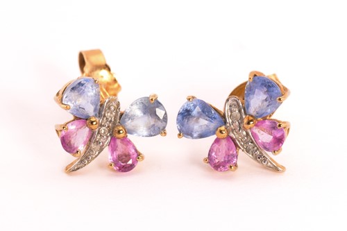 Lot 116 - A pair of butterfly earrings in 9ct gold, each...