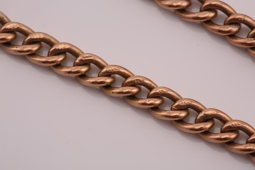 Lot 224 - A 9ct rose gold Albert chain with T bar,...