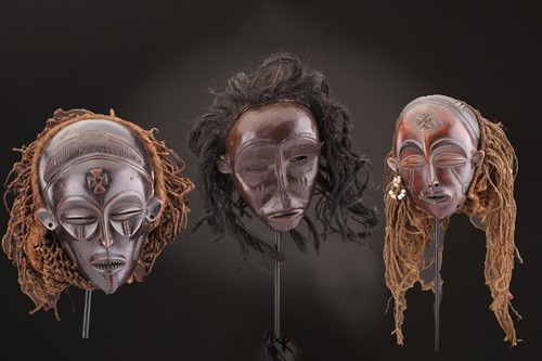 Lot 143 - Three Tchokwe Pwo masks, Angola, each with...