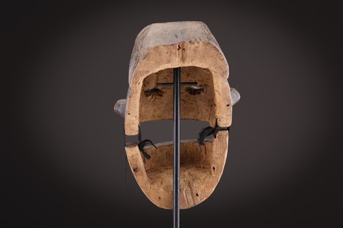 Lot 41 - A Tharu Shaman mask, Tibet, with rectangular...