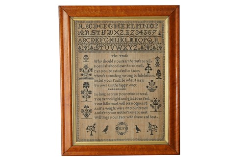 Lot 358 - A Victorian woolwork alphabetical sampler with...