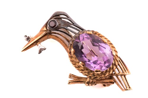 Lot 66 - A gem-set kingfisher brooch in 9ct gold,...