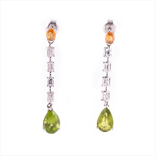 Lot 724 - A pair of white metal, diamond, citrine, and...