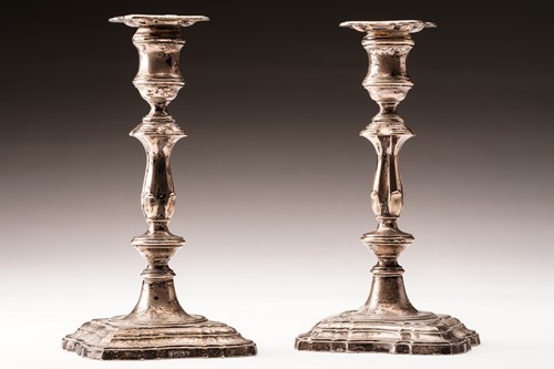 Lot 359 - A Pair of Edwardian silver candlesticks,...