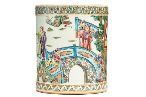 Lot 163 - A Chinese porcelain bitong, painted in a...
