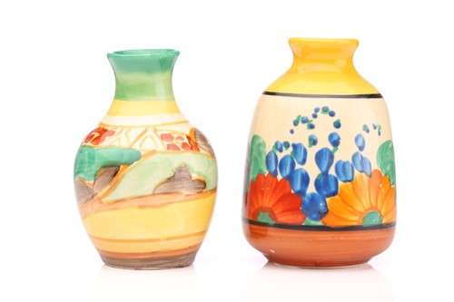 Lot 69 - Two Clarice Cliff miniature vases, ‘Gay Day’...