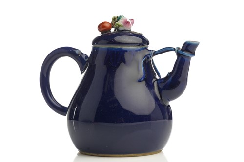 Lot 166 - A Chinese porcelain blue glazed teapot, of...