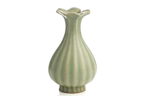 Lot 159 - A Chinese celadon vase, the petal shaped...