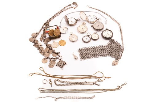 Lot 319 - A collection of 9 pocket watches, some medals,...