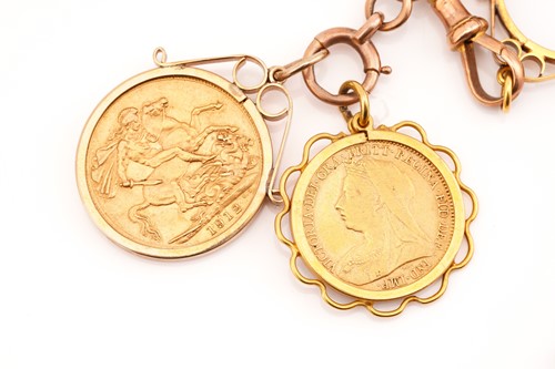 Lot 348 - A lady's fob pocket watch, an Albert chain and...