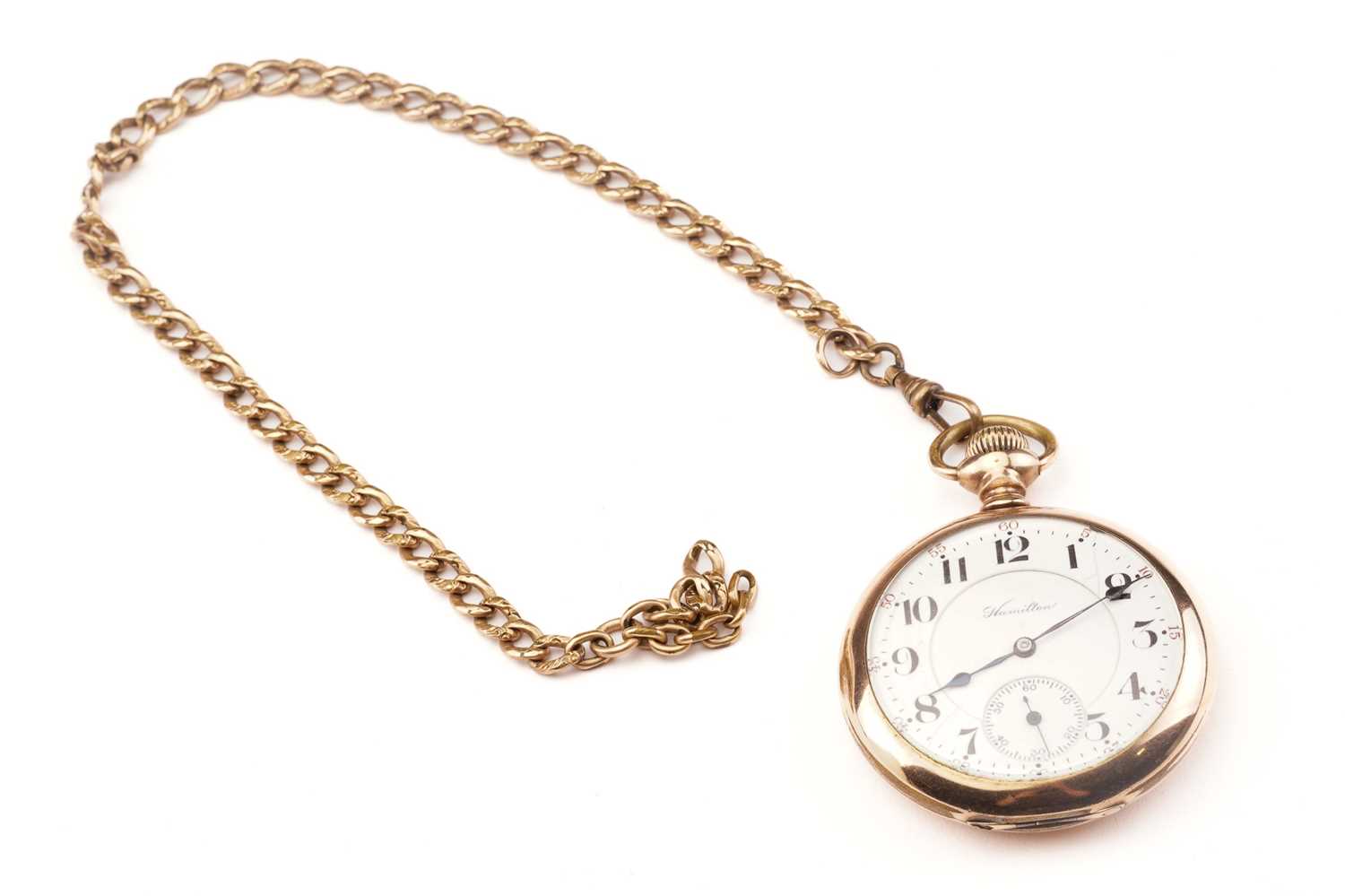 Lot 468 - A Hamilton open face pocket watch and Albert