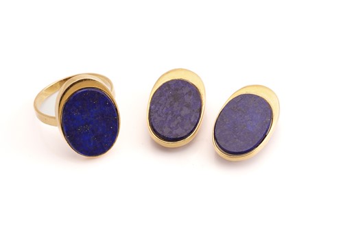 Lot 227 - A pair of lapis lazuli earrings with a...