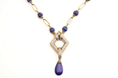 Lot 228 - A lapis lazuli and diamond necklace, with a...