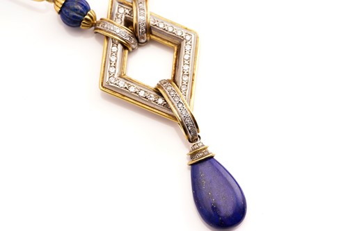 Lot 228 - A lapis lazuli and diamond necklace, with a...