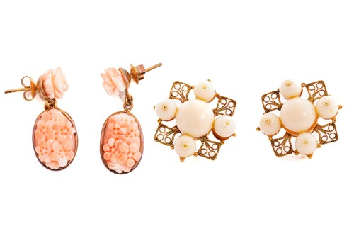 Lot 271 - Two pairs of coral earrings, including a pair...