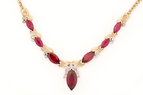 Lot 71 - A diamond and synthetic ruby necklace and a...